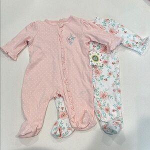 Little Me Pink and White Floral Footies Set